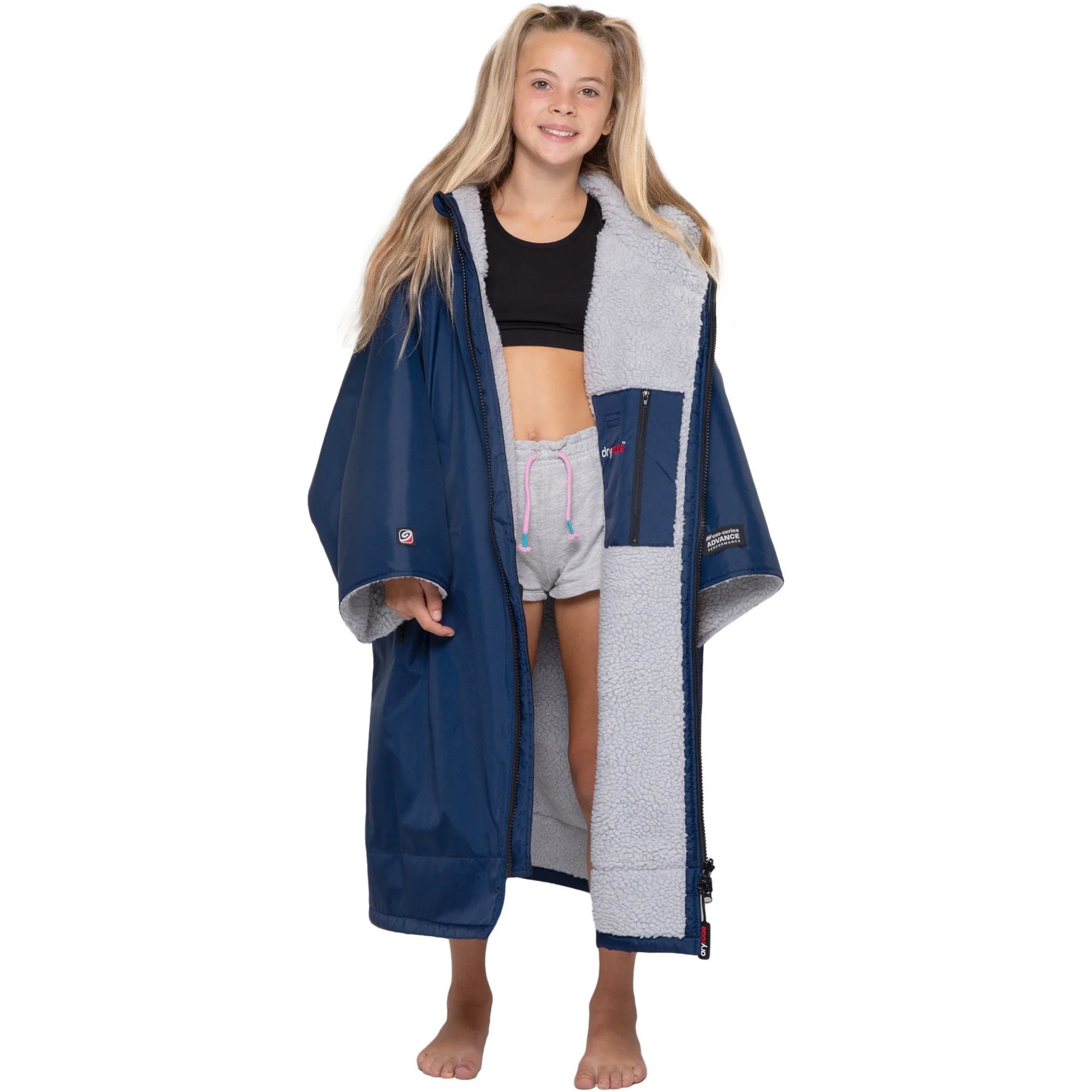 Dryrobe Advance Junior Short Sleeve Changing Robe V3 V3KSS - Navy Blue / Grey